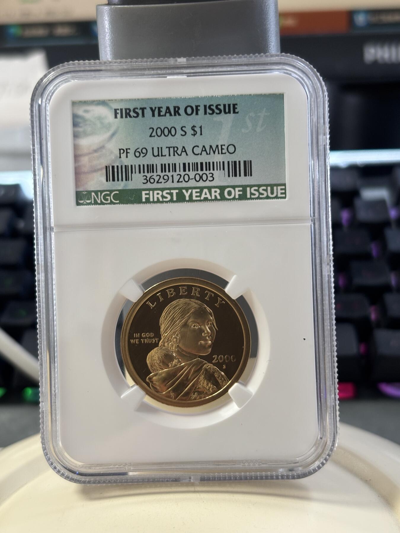 第182期拍卖 美国2000年萨卡加维亚1美元精制币NGC-PF69，获最受欢迎币，还获得2000年德国硬币杂志读者年度评选第二名
