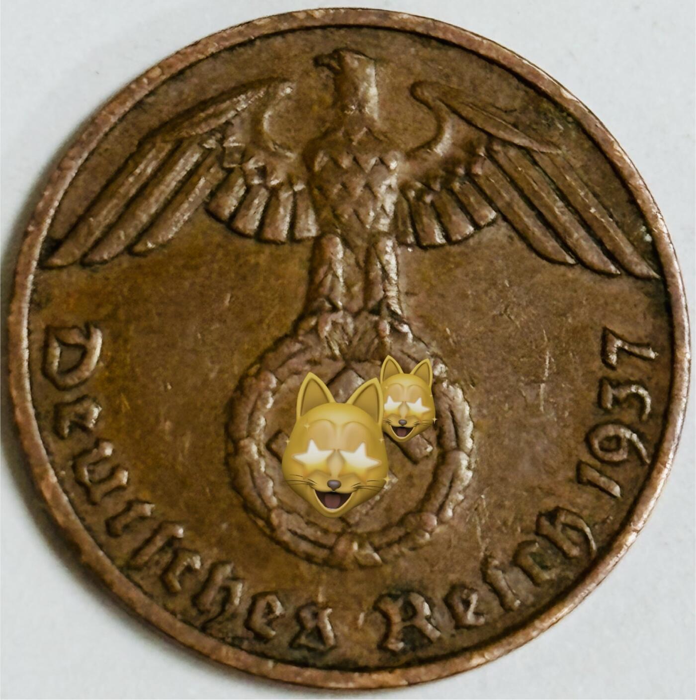 文馨钱币收藏第 282 场，【 长期接收代拍品】，加拿大老铜代用币，银币，德三系列场 极美品 1937 年德三帝国 1 芬尼铜币 F 标