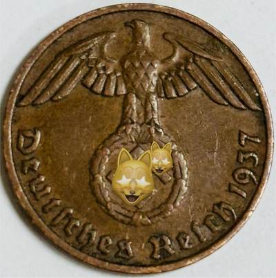 文馨钱币收藏第 282 场，【 长期接收代拍品】，加拿大老铜代用币，银币，德三系列场 - 极美品 1937 年德三帝国 1 芬尼铜币 F 标