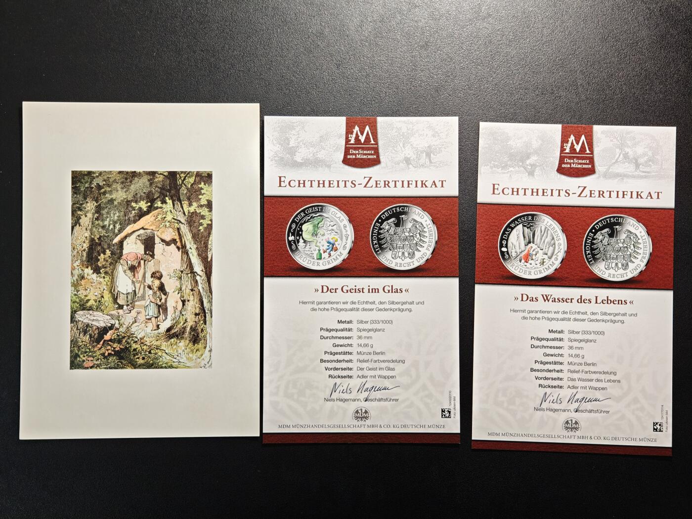 【德藏】世界币章拍卖第154期（拍品征集中~欢迎藏友联系） 10枚一册 德国童话故事彩绘纪念银章 原盒 原证书 （36mm/枚 333银/枚 14.66g/枚）设计极其精美