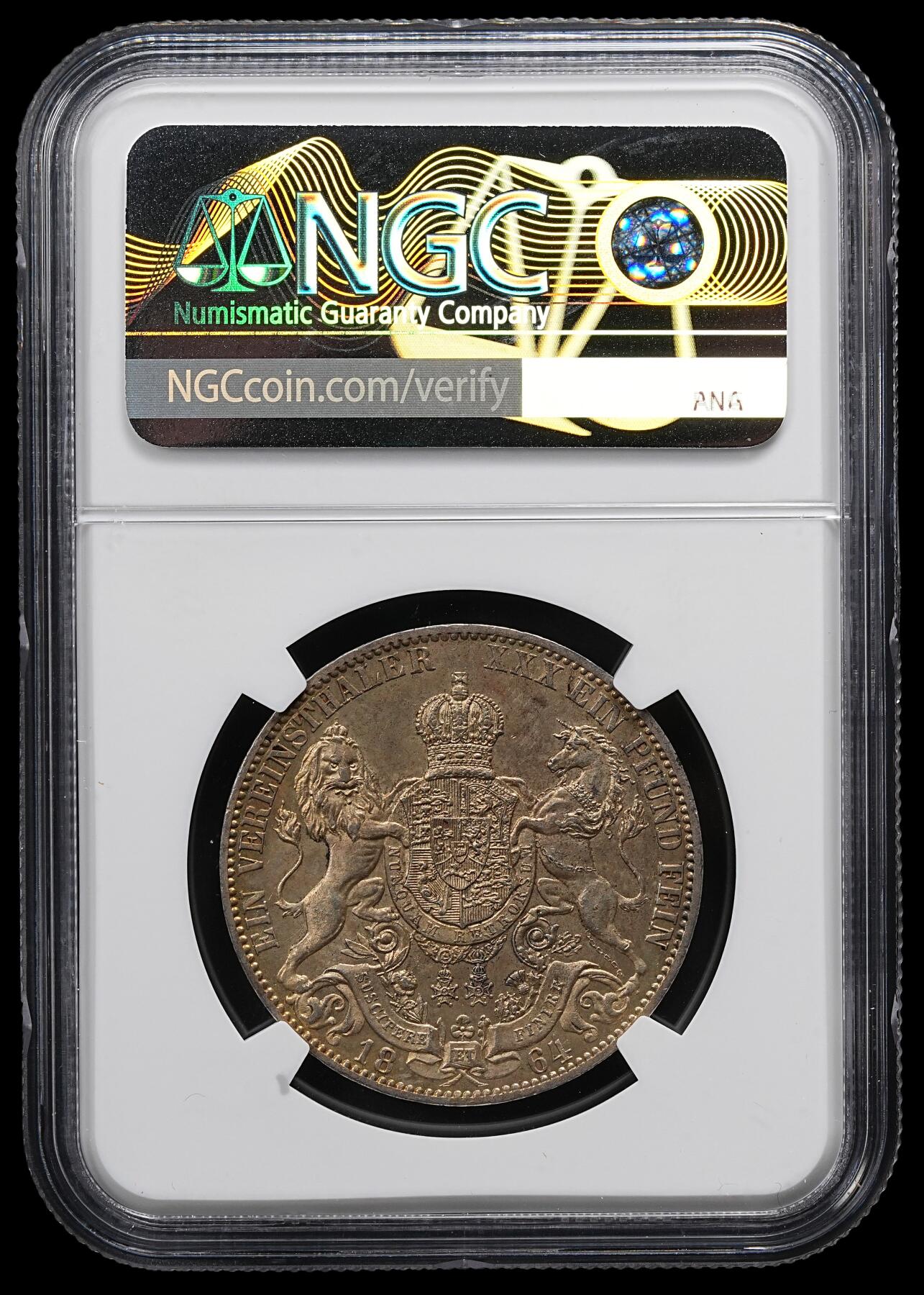 修遠堂世界钱币第九十四期 NGC MS62 1864年汉诺威1泰勒银币