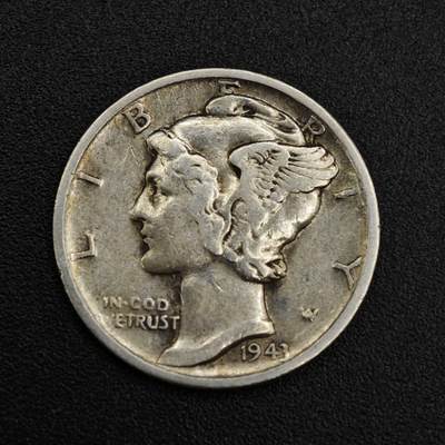 【淘币小摊】实时拍第八百零三拍   散币套币场   满百包邮可预留二周 每周一统一发货   - 美国1943年小飞人10分银币