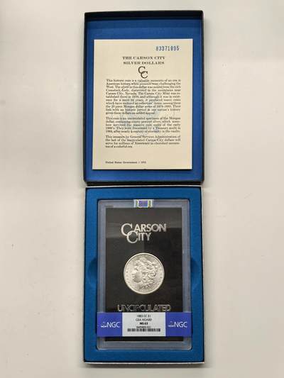博洋堂藏家专场系列之美国钱币白金之夜专场暨第148期（全场包邮） - NGC MS63 美国1883 CC 摩根 卡森厂 GSA大封装 附原盒及证书 霜感十足 高分难得 十字转光