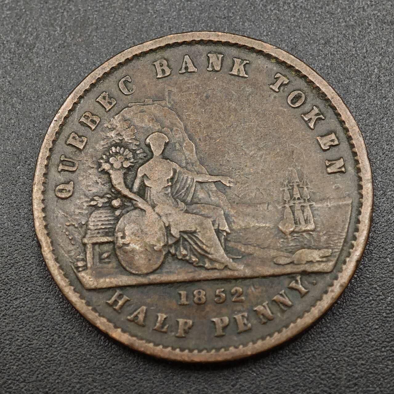 【淘币小摊】实时拍第八百零三拍   散币套币场   满百包邮可预留二周 每周一统一发货   加拿大魁北克银行1852年半便士铜币代币