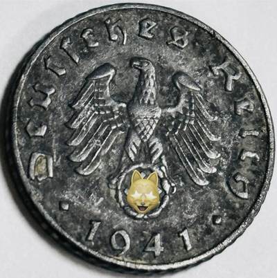 文馨钱币收藏第 282 场，【 长期接收代拍品】，加拿大老铜代用币，银币，德三系列场 - 极美品 1941 年德三帝国 5 芬尼锌币 B 标，锌币保存不错，收藏不错