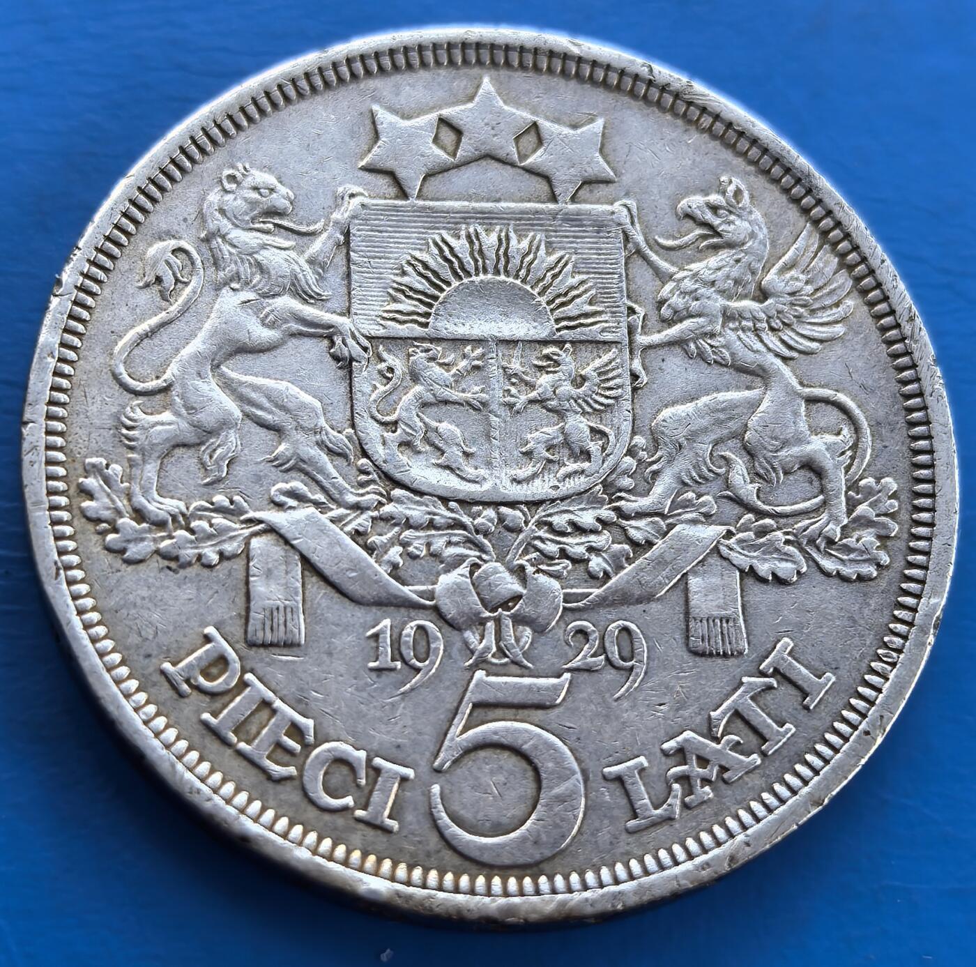 外国优质老铜币银币，未完待续 拉脱维亚1929年谷物女神5拉缇大银币