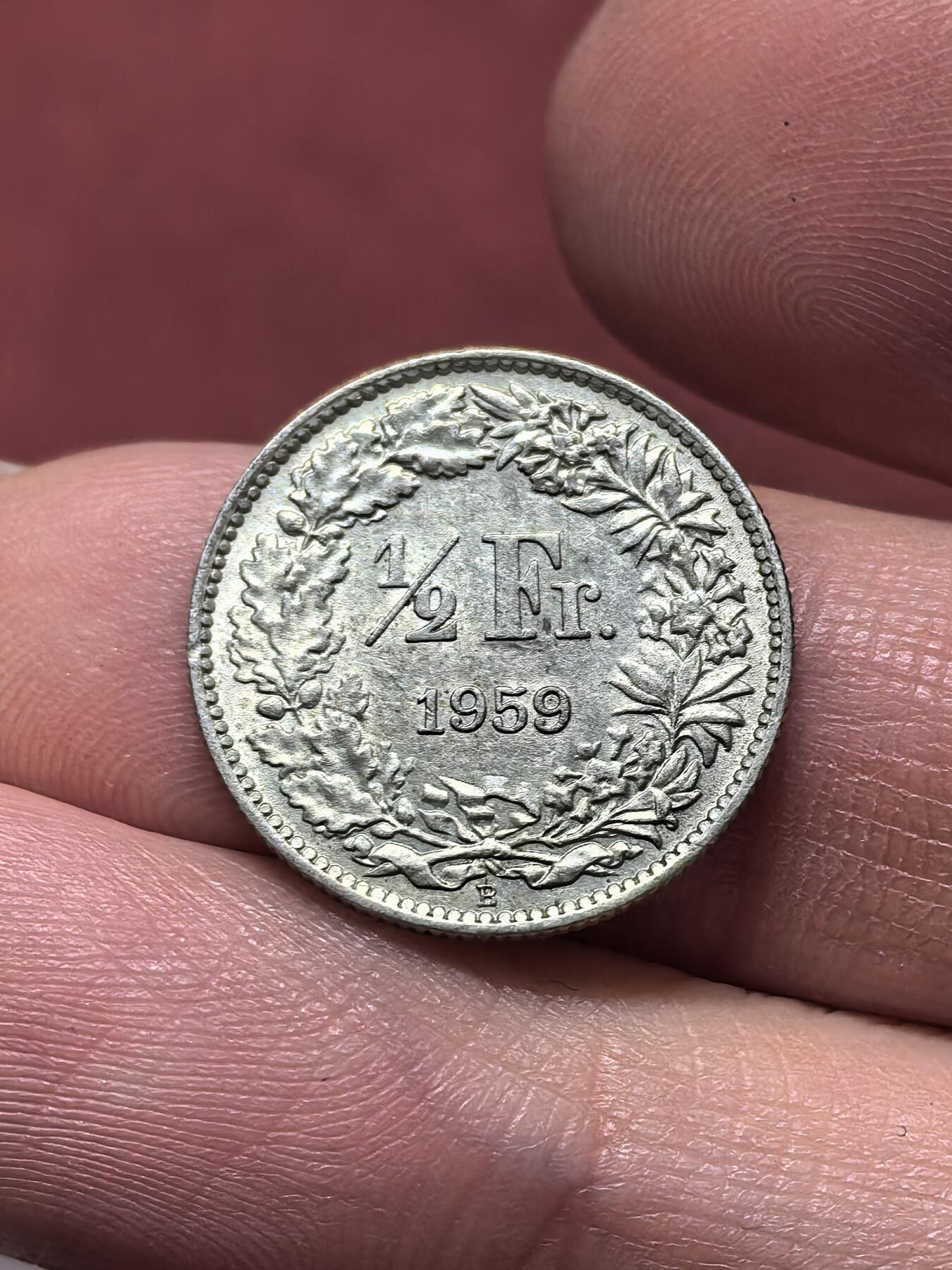 南宋泉阁俄币 外币 国币 专场第十九期 【送拍无额外佣金】 瑞士 1959年 1/2瑞士法郎小银币 通货好品