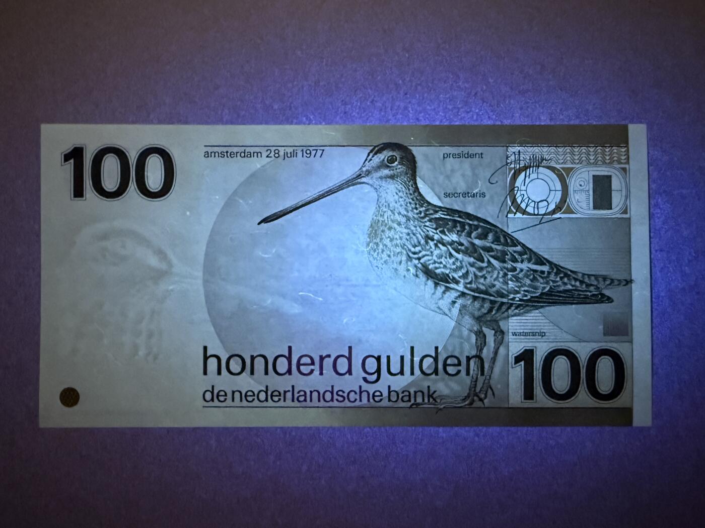 《艾美收藏》第221期-11.23周日黄金场精品荟萃 荷兰100盾 UNC 经典水鸟 轻微荧光 无4