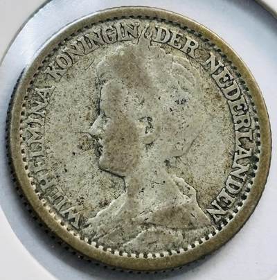 文馨钱币收藏第 282 场，【 长期接收代拍品】，加拿大老铜代用币，银币，德三系列场 - 1916 年荷兰威廉明娜女王 25 分银币 640 银，第四版，四分之一外套版