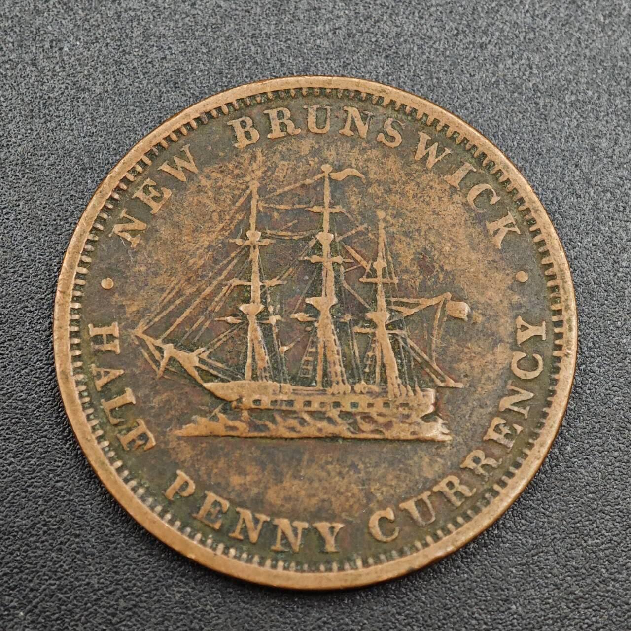 【淘币小摊】实时拍第八百零三拍   散币套币场   满百包邮可预留二周 每周一统一发货   新布伦瑞克1854年维多利亚帆船半便士铜币代币