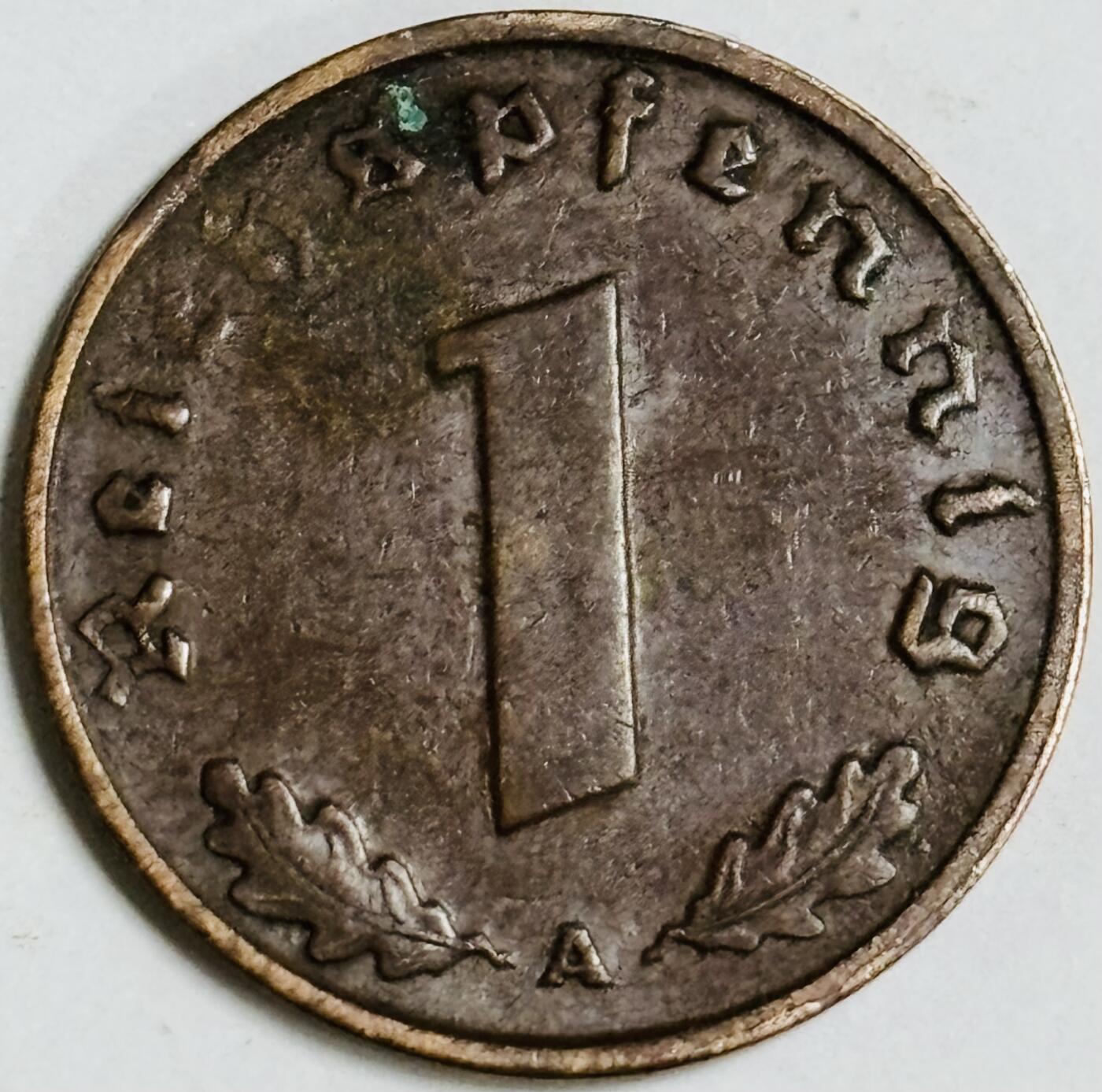 文馨钱币收藏第 282 场，【 长期接收代拍品】，加拿大老铜代用币，银币，德三系列场 极美品 1937 年德三帝国 1 芬尼铜币 A 标