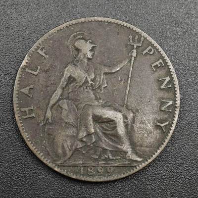 【淘币小摊】实时拍第八百零四拍   散币银币场   满百包邮可预留二周 每周一统一发货   - 英国1899年维多利亚半便士铜币