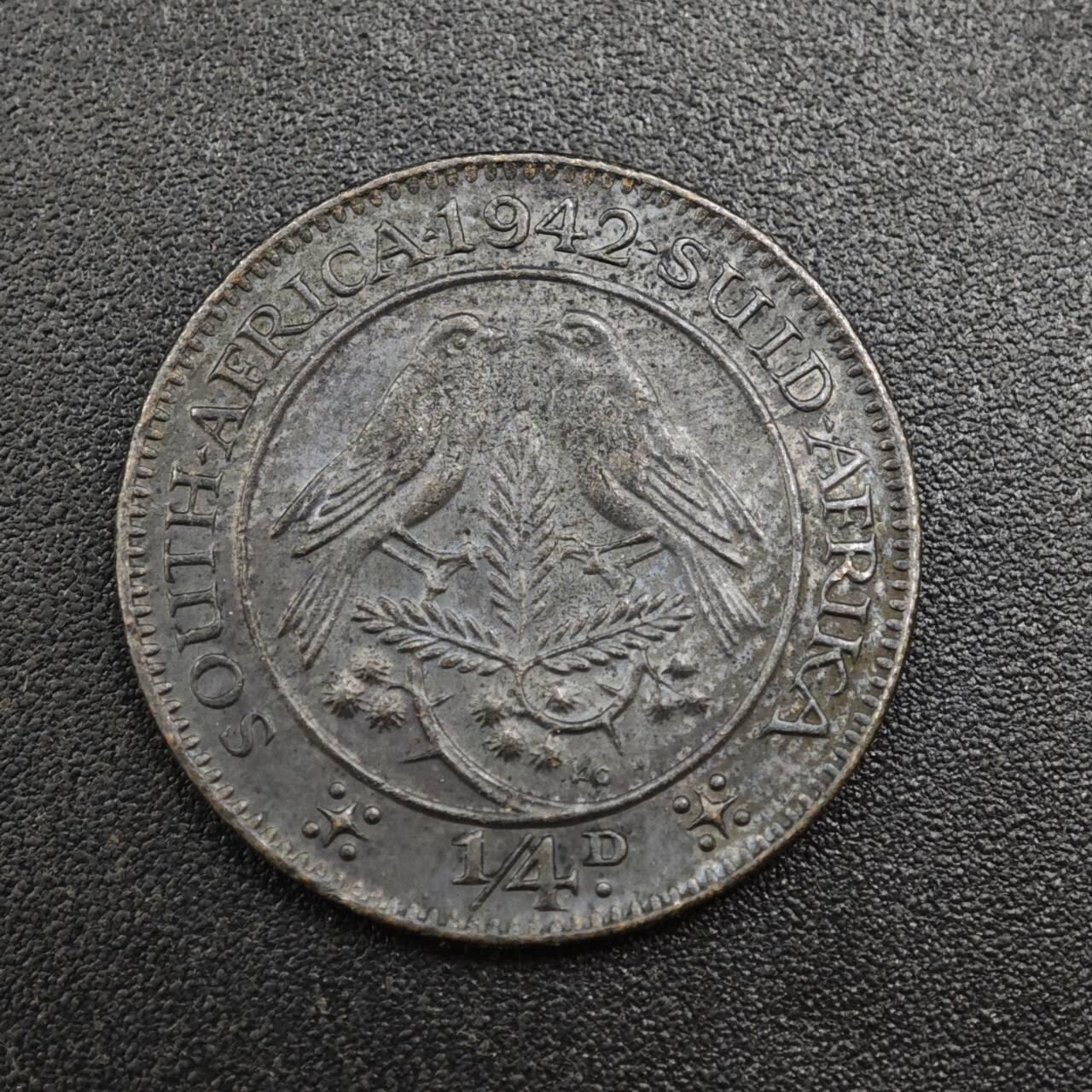 【淘币小摊】实时拍第八百零四拍   散币银币场   满百包邮可预留二周 每周一统一发货   南非1942年乔治六世1/4便士铜币