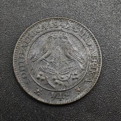 【淘币小摊】实时拍第八百零四拍   散币银币场   满百包邮可预留二周 每周一统一发货   - 南非1942年乔治六世1/4便士铜币