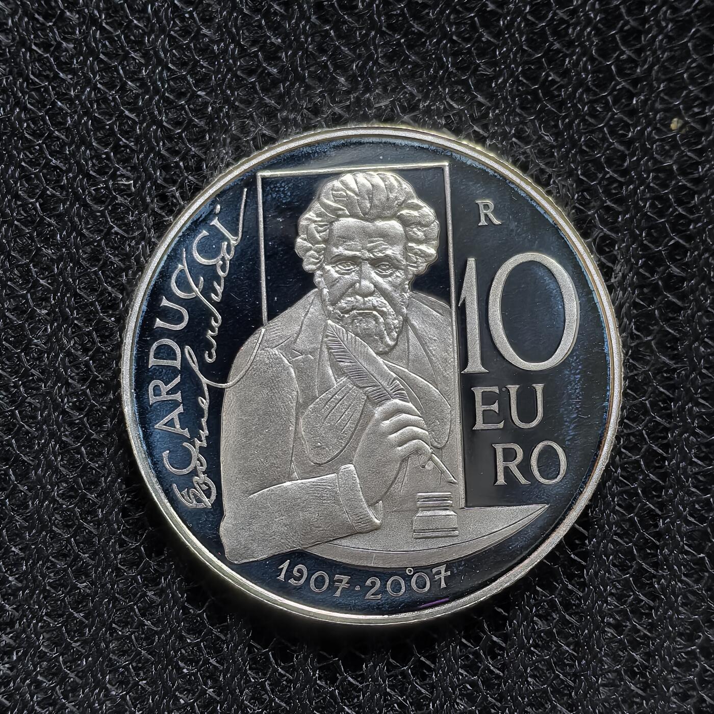 道一币馆币章第一百五十六场 原盒证 圣马力诺2007年诗人乔苏·卡杜奇逝世百年10欧元银币