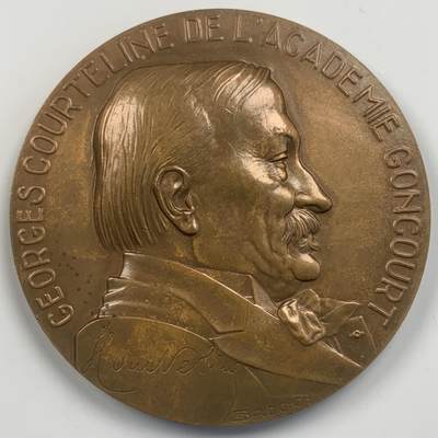 掌中浮雕-藏着的欧洲第043场 - 1929年法国乔治·库尔特兰纪念大铜章，68mm，背面：库尔特兰作品《生活的傀儡》