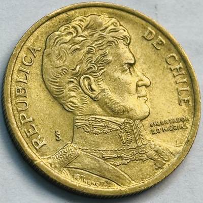 文馨钱币收藏第 282 场，【 长期接收代拍品】，加拿大老铜代用币，银币，德三系列场 - 1993 年智利 10 比索铜币，第五版