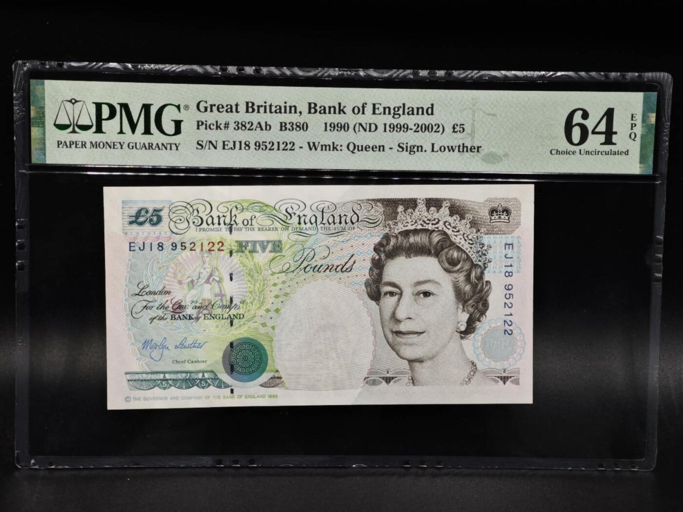 【淘币小摊】限时拍第八百零五拍  纸币场  满百包邮可预留两周  周一统一发货  英国5镑纸币 PMG 64