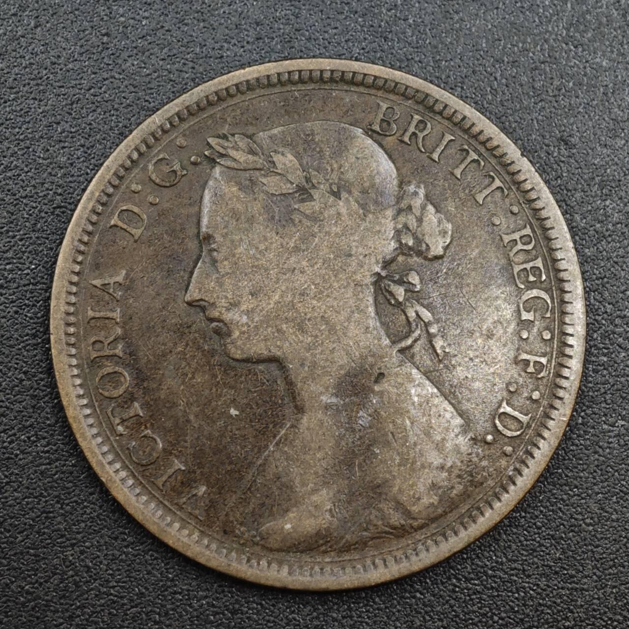 【淘币小摊】实时拍第八百零四拍   散币银币场   满百包邮可预留二周 每周一统一发货   英国1890年维多利亚半便士铜币