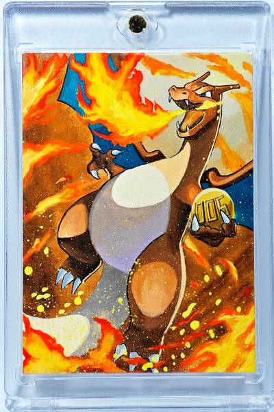 白泽拍卖卡牌手绘专场第29期（忽有故人心上过，回首山河已是秋） - 2025 一木手绘卡 喷火龙  锦西亲签 卡砖封装