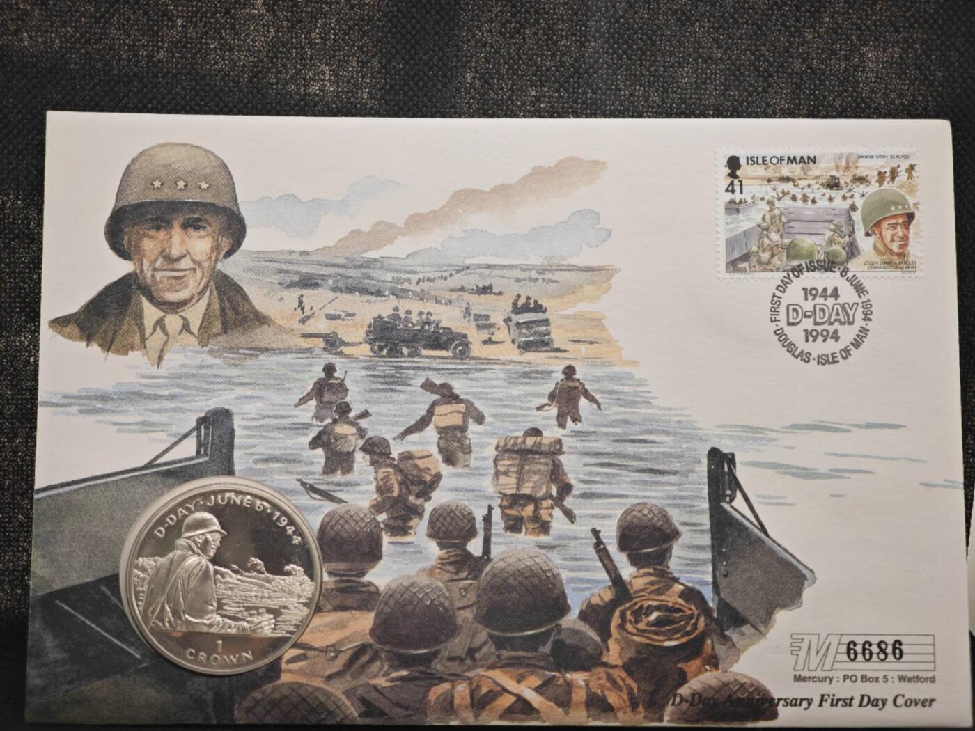 【淘币小摊】限时拍第八百零七拍  克朗币邮币封场  满百包邮可预留两周  周一统一发货    马恩岛1994年诺曼底登陆50周年克朗纪念币邮币封