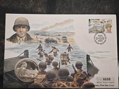 【淘币小摊】限时拍第八百零七拍  克朗币邮币封场  满百包邮可预留两周  周一统一发货  -   马恩岛1994年诺曼底登陆50周年克朗纪念币邮币封