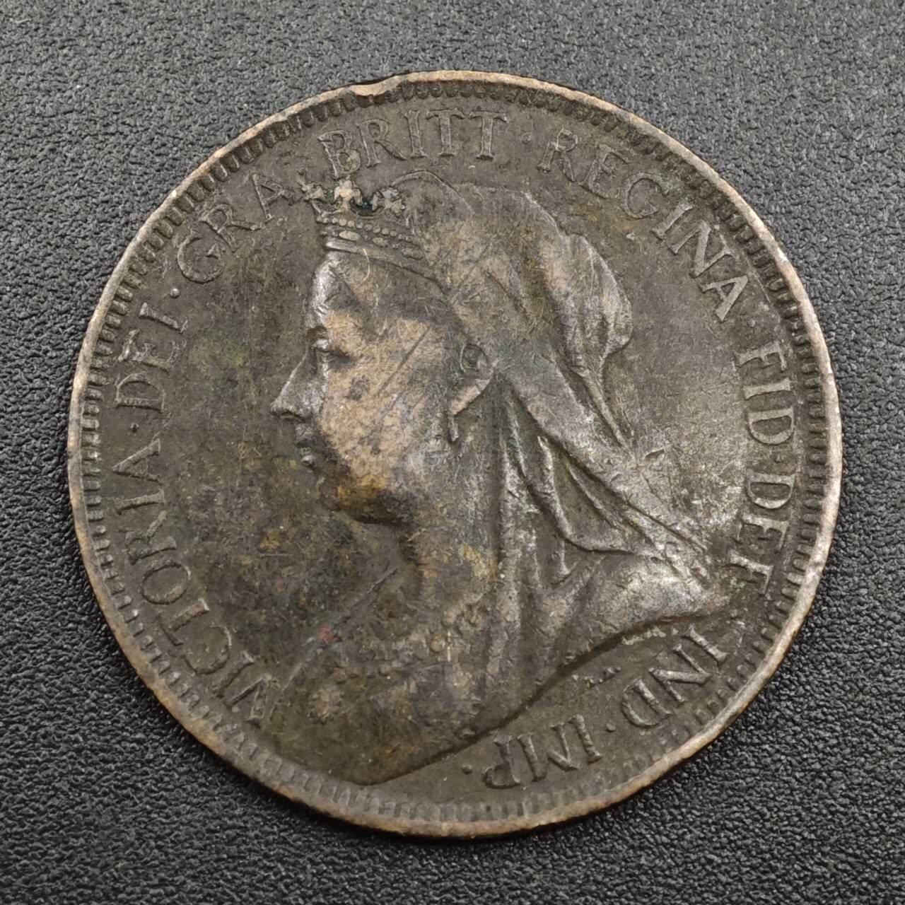 【淘币小摊】实时拍第八百零四拍   散币银币场   满百包邮可预留二周 每周一统一发货   英国1900年维多利亚半便士铜币