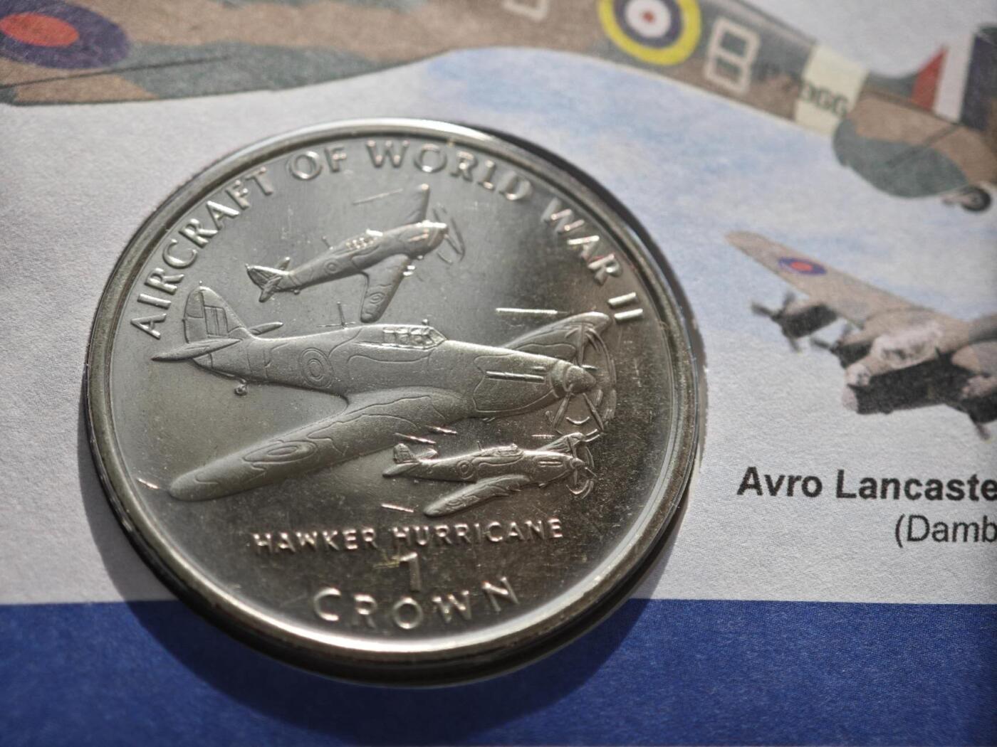 【淘币小摊】限时拍第八百零七拍  克朗币邮币封场  满百包邮可预留两周  周一统一发货   马恩岛1995年二战战斗机克朗纪念币邮币封