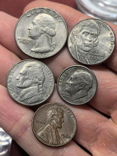 南宋泉阁俄币 外币 国币 专场第十九期 【送拍无额外佣金】 - 美国  25美分3枚 10美分一枚 1美分一枚 一组5枚 好品