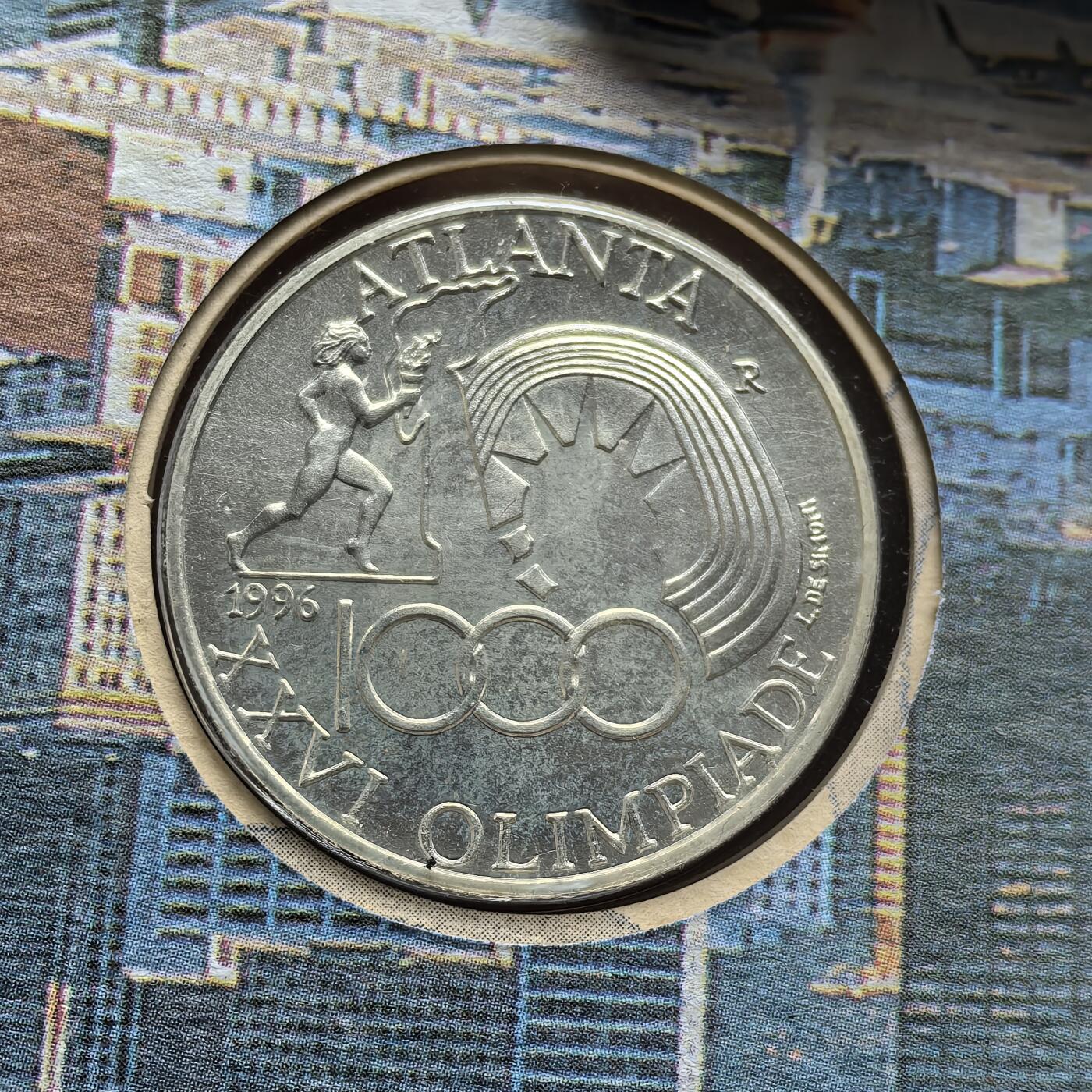 道一币馆币章第一百五十六场 原包装 意大利1996年亚特兰大奥运会1000里拉纪念银币