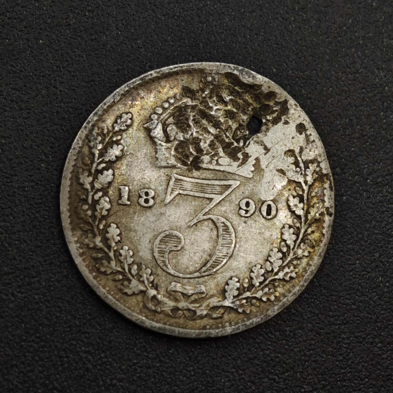 【淘币小摊】实时拍第八百零四拍   散币银币场   满百包邮可预留二周 每周一统一发货   英国1890年维多利亚3便士银币