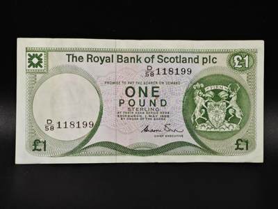 【淘币小摊】限时拍第八百零五拍  纸币场  满百包邮可预留两周  周一统一发货  - 苏格兰皇家银行1986年一镑纸币【有折】