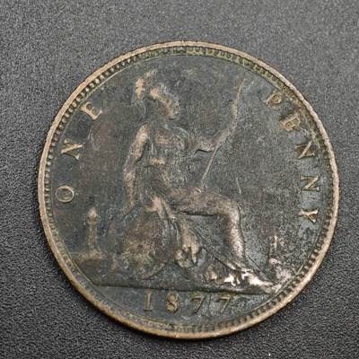 【淘币小摊】实时拍第八百零四拍   散币银币场   满百包邮可预留二周 每周一统一发货   - 英国1877年维多利亚一便士铜币