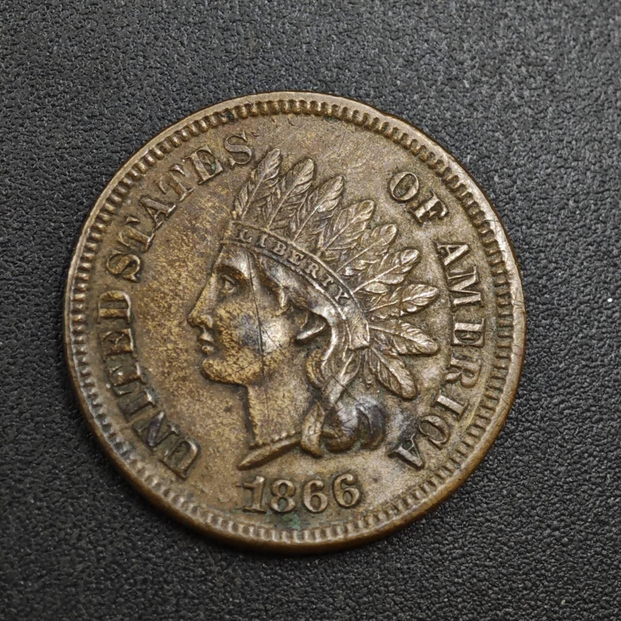 【淘币小摊】实时拍第八百零四拍   散币银币场   满百包邮可预留二周 每周一统一发货   美国1866年印第安一分铜币早期年份少见