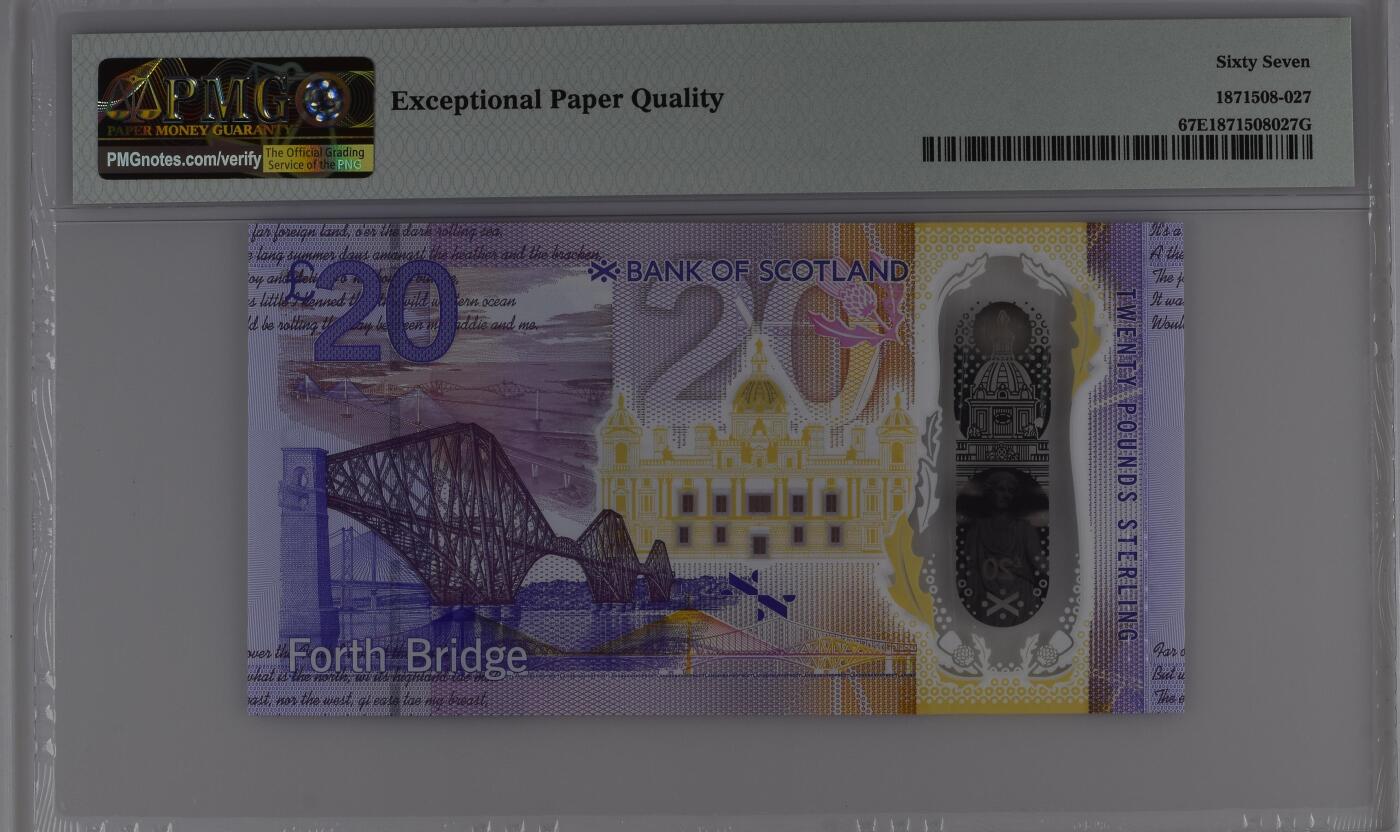 【礼羽收藏】🌏世界钱币拍卖第113期 【PMG67】欧洲，英国，苏格兰，2019年，20磅，塑料钞