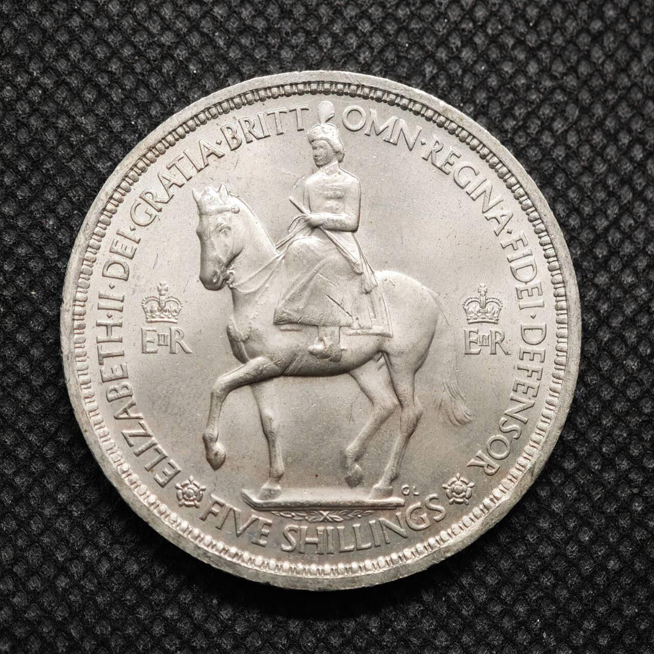 【淘币小摊】限时拍第八百零七拍  克朗币邮币封场  满百包邮可预留两周  周一统一发货    英国1953年女王加冕5先令纪念币