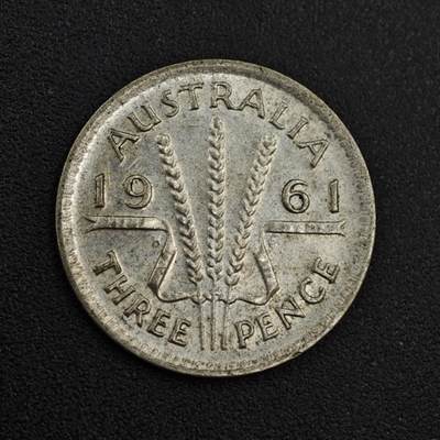 【淘币小摊】实时拍第八百零四拍   散币银币场   满百包邮可预留二周 每周一统一发货   - 澳大利亚1961年伊丽莎白二世3便士银币