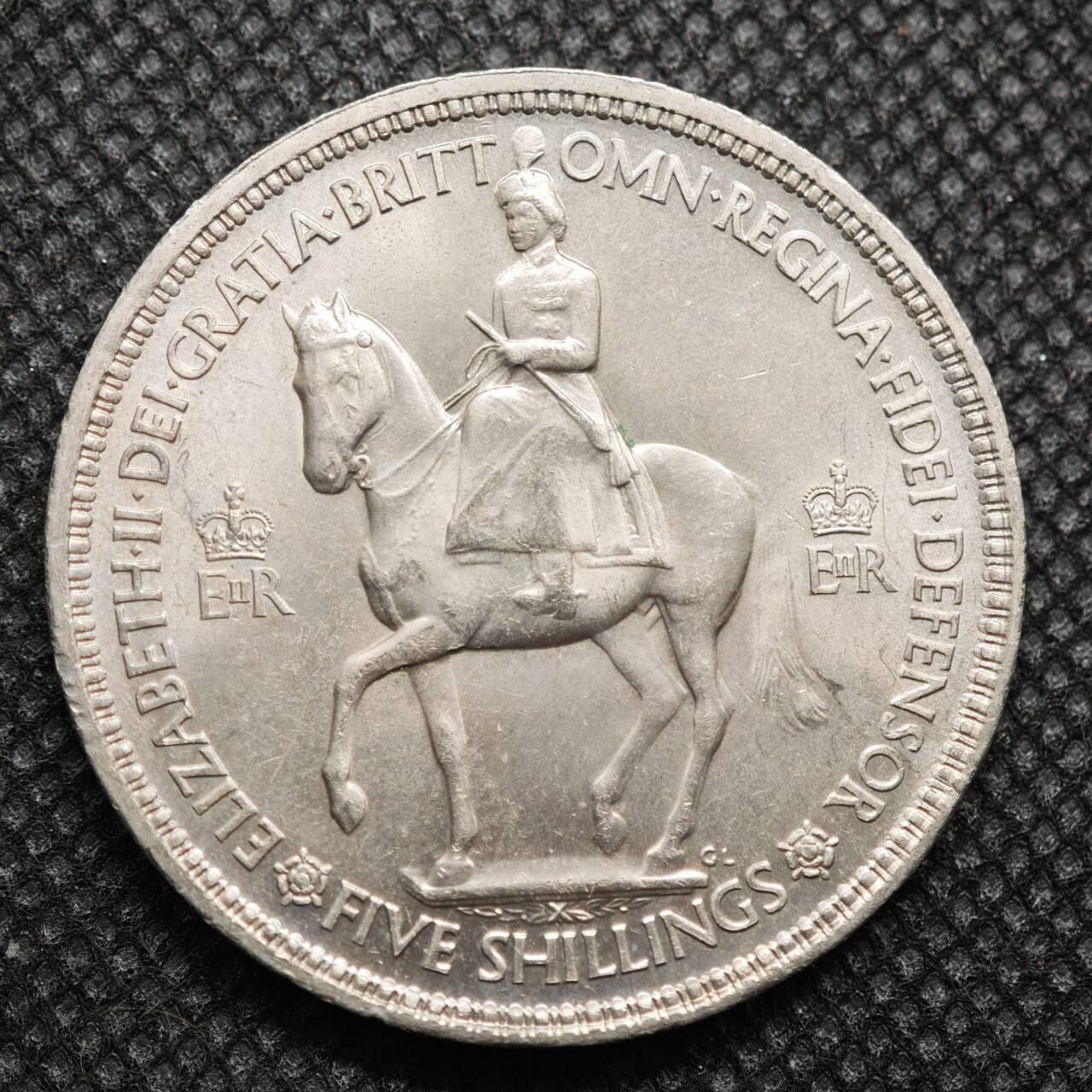 【淘币小摊】限时拍第八百零七拍  克朗币邮币封场  满百包邮可预留两周  周一统一发货    英国1953年女王加冕5先令纪念币