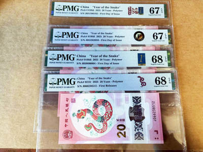 【Blue Auction】世界纸币精拍第754期——18级TOP拍卖/信誉/品质/专业/高效💫 -  【一组4张 含无47 首发】中国 2025年20元 蛇钞 PMG68EPQ-67EPQ 