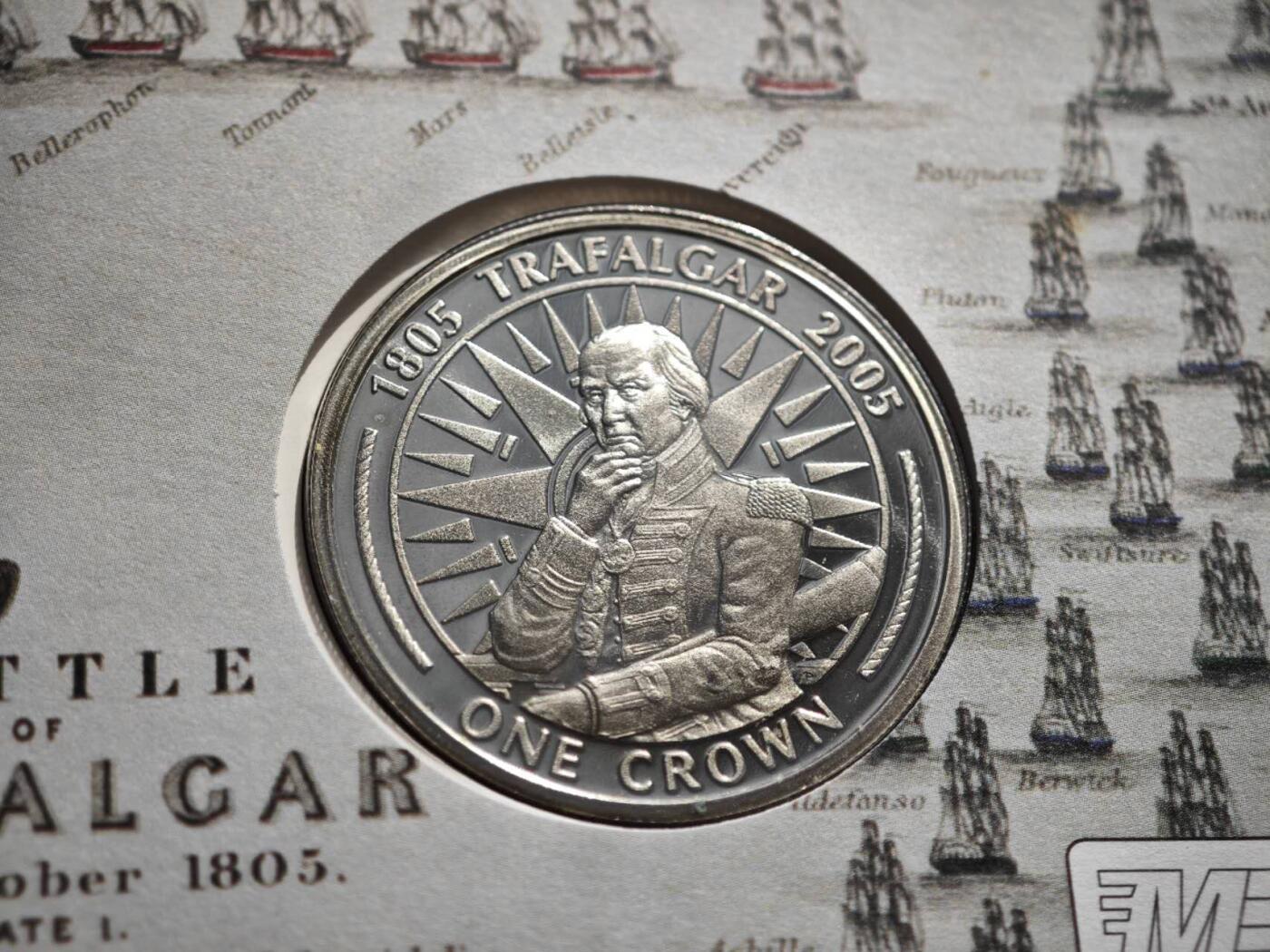 【淘币小摊】限时拍第八百零七拍  克朗币邮币封场  满百包邮可预留两周  周一统一发货    直布罗陀2005年特拉法加海战200周年克朗纪念币邮币封