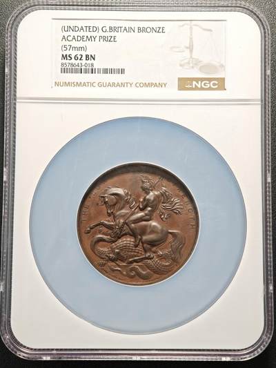 【德藏】世界币章拍卖第154期（拍品征集中~欢迎藏友联系） - 19世纪 英国学院圣乔治屠龙大铜章 57mm NGC MS62 名家设计 低评好品好状态 
