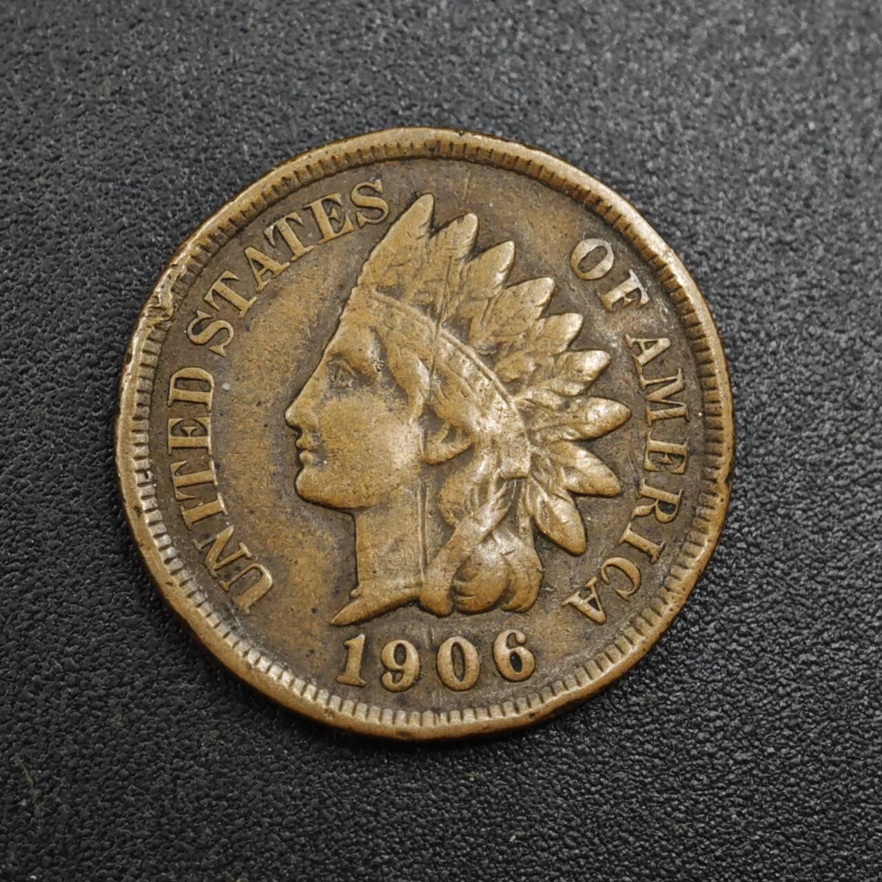 【淘币小摊】实时拍第八百零四拍   散币银币场   满百包邮可预留二周 每周一统一发货   美国1906年印第安一分铜币