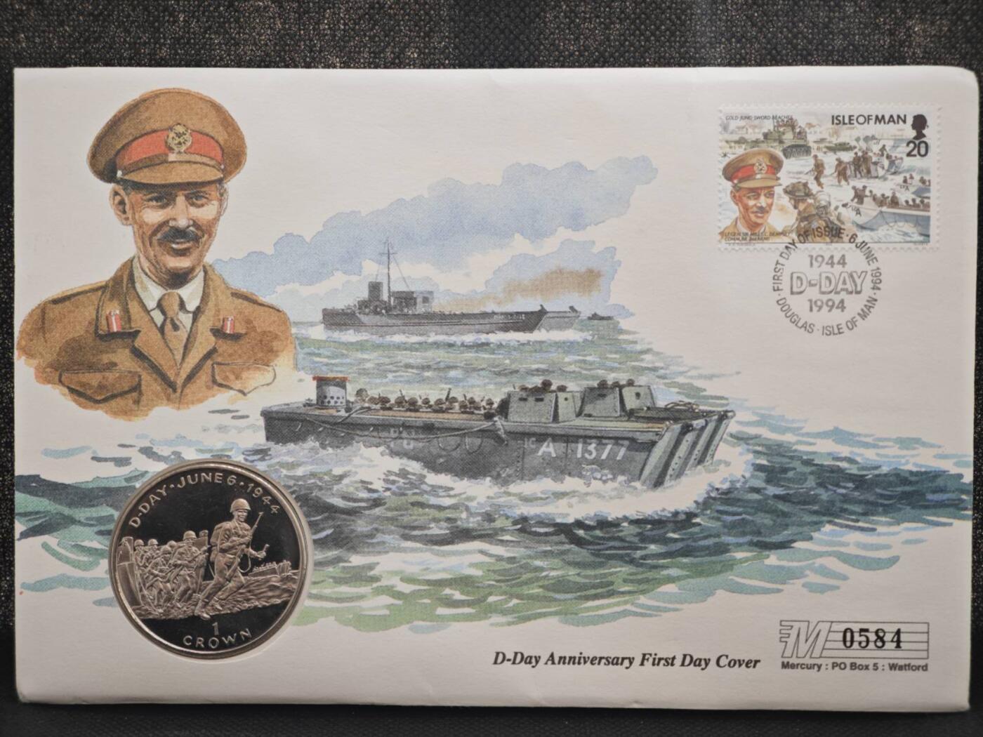 【淘币小摊】限时拍第八百零七拍  克朗币邮币封场  满百包邮可预留两周  周一统一发货    马恩岛1994年诺曼底登陆50周年克朗纪念币邮币封