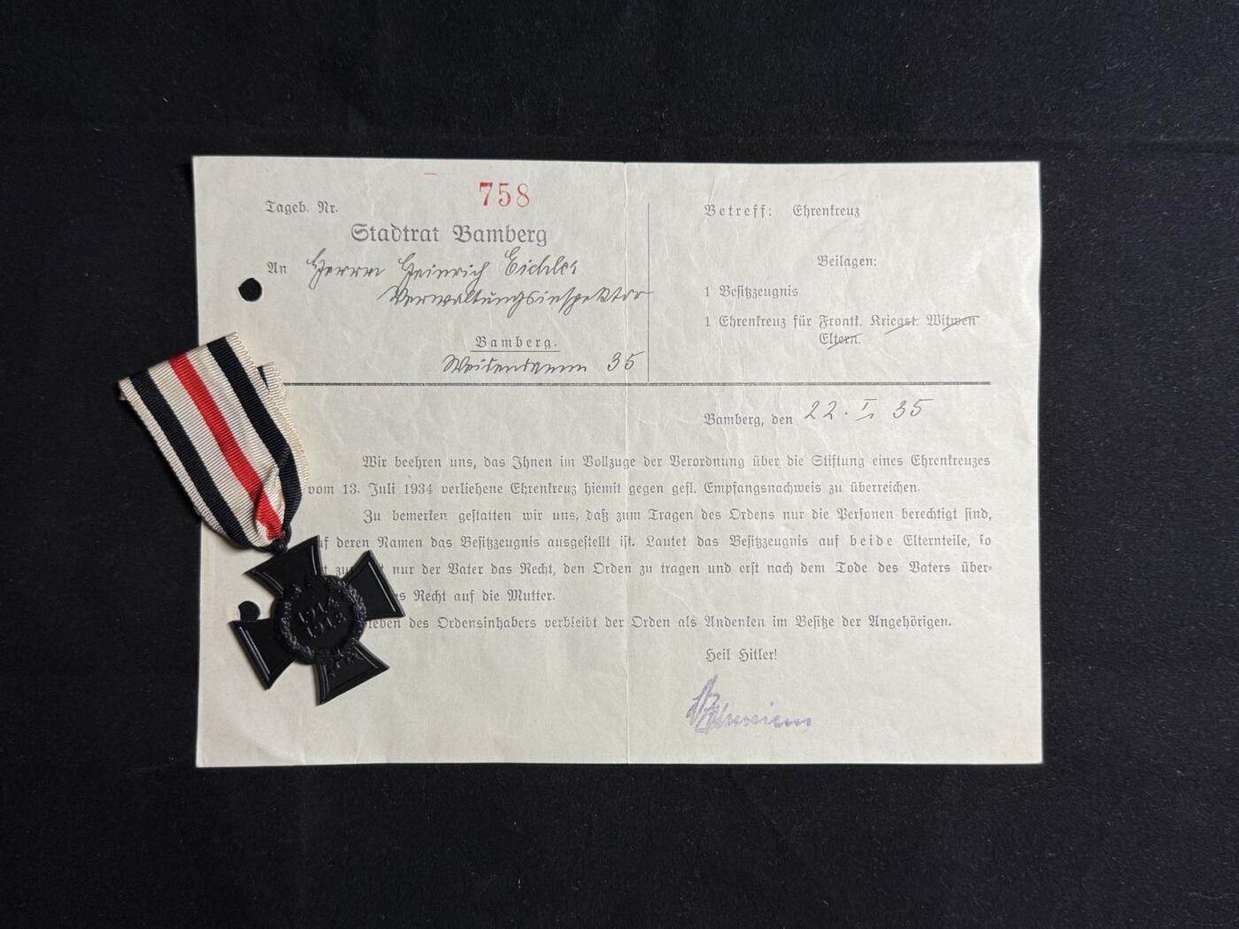 戎马世界章牌大赏第108期 德国兴登堡奖章，带证，遗属版，少见