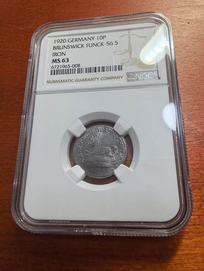 长老汇蛇年精选第七十七场拍卖 - 1920 德国德紧布朗斯威克10芬尼铁币，NGC MS63