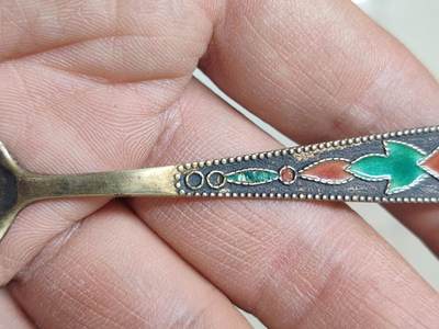 老银件 - 苏联银制珐琅勺子一把