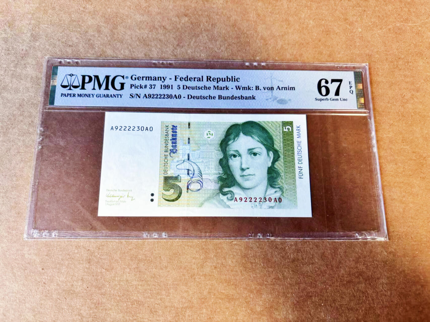 【Blue Auction】世界纸币精拍第754期——18级TOP拍卖/信誉/品质/专业/高效💫 【AAA0冠无47】德国 1991年5马克 PMG67EPQ