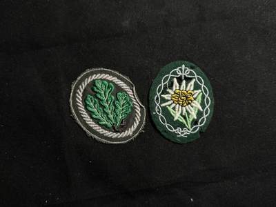 戎马世界章牌大赏第108期 - 德国二战布制臂章，山地兵与猎兵臂章，有虫蛀破洞