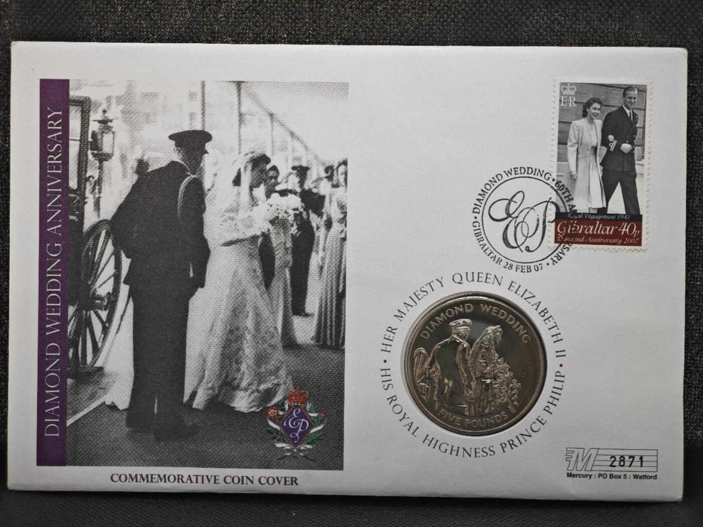 【淘币小摊】限时拍第八百零七拍  克朗币邮币封场  满百包邮可预留两周  周一统一发货   泽西岛2007年女王大婚钻禧5镑纪念币邮币封