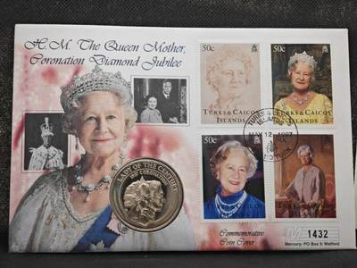 【淘币小摊】限时拍第八百零七拍  克朗币邮币封场  满百包邮可预留两周  周一统一发货  -  特克斯凯科斯1997年女王金婚5克朗纪念币邮币封